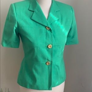 VINTAGE 80s 90s Green Short Sleeve Blazer